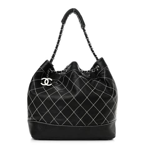 CHANEL Calfskin Contrast Stitch Surpique Bucket Bag